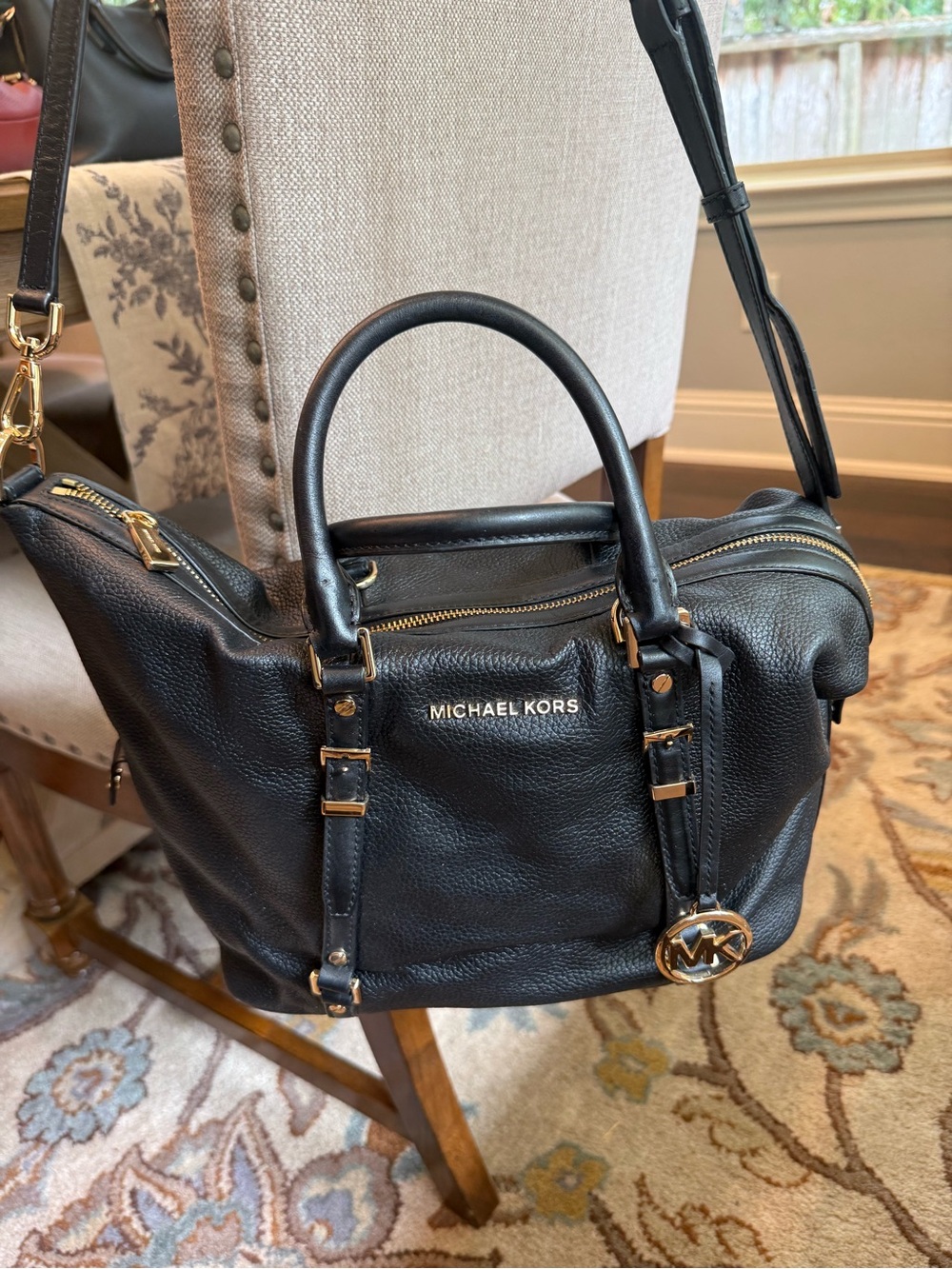 Michael Kors Black Pebbled Leather purse with Gold Hardware